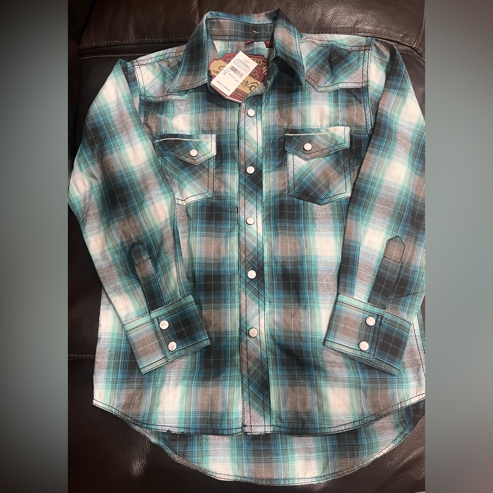 Brand New Rafter C Boys Plaid Long Sleeve Western Shirt